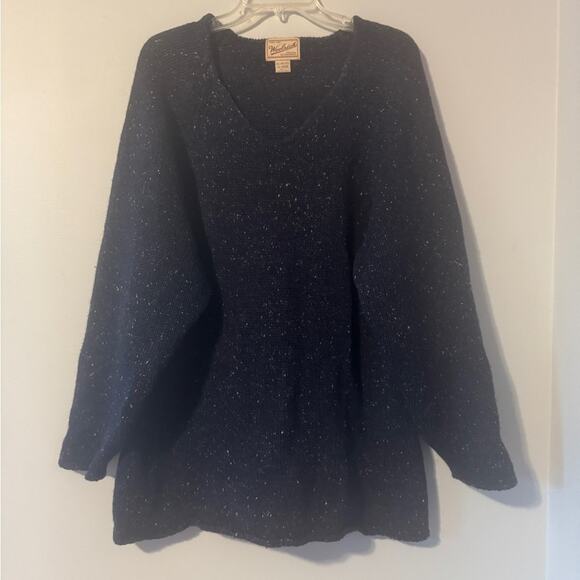 Vintage Woolrich Women's Navy Blue Speckled 100% Wool V-Neck Sweater size XL - Picture 1 of 5